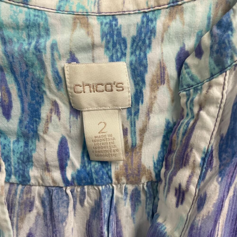 Chicos Size 2 Large Colorful Batik Lightweight Blouse Top 3/4 Sleeve Casual - Picture 2 of 4